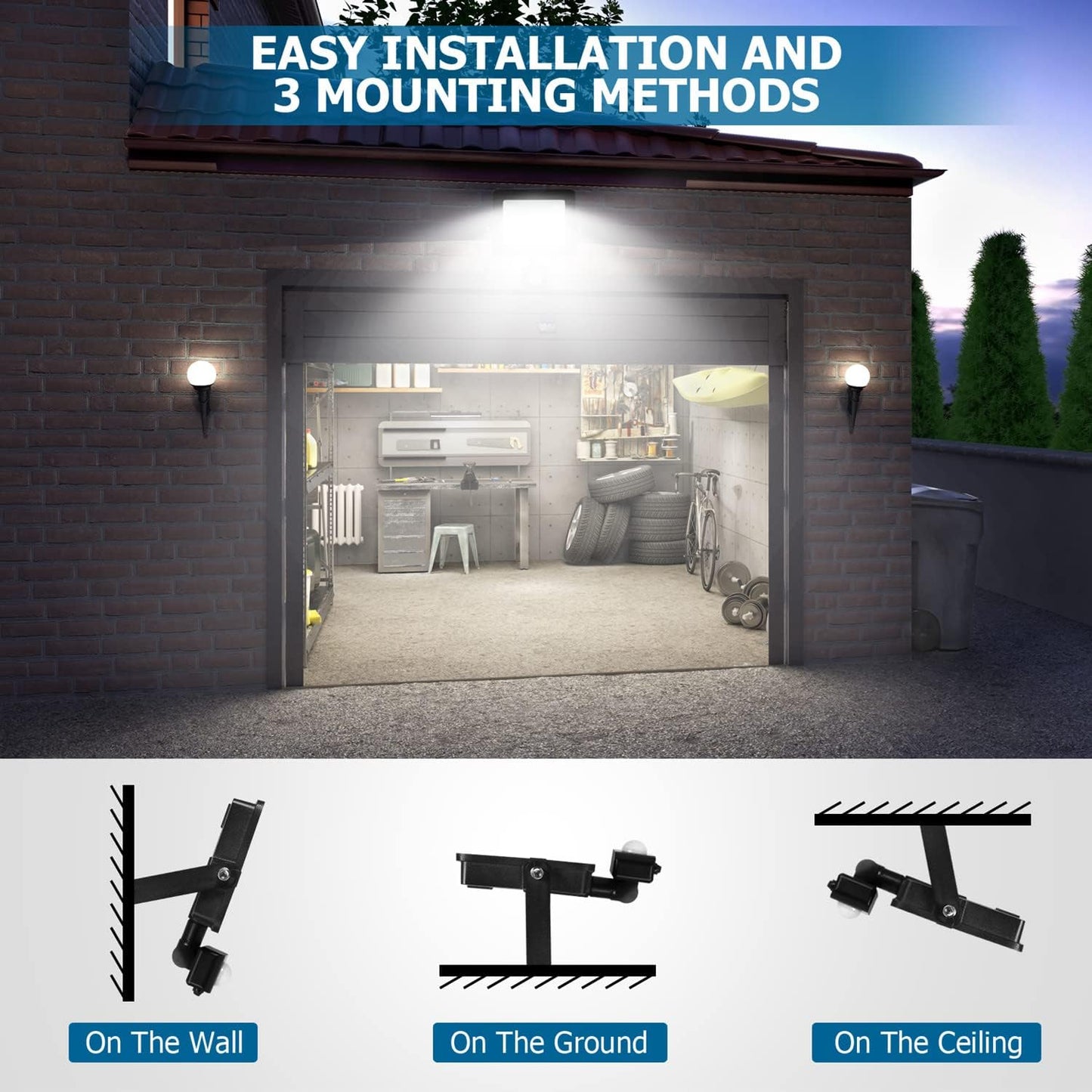 Aomeya Motion Sensor Outdoor Security Light, 30W 2750 Lumen LED Floodlights with PIR Sensor, IP66 Waterproof Motion Sensor Outdoor Wall Light with Remote Control for Garden, Backyard, Garage