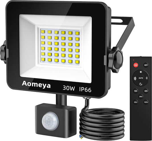 Aomeya Motion Sensor Outdoor Security Light, 30W 2750 Lumen LED Floodlights with PIR Sensor, IP66 Waterproof Motion Sensor Outdoor Wall Light with Remote Control for Garden, Backyard, Garage