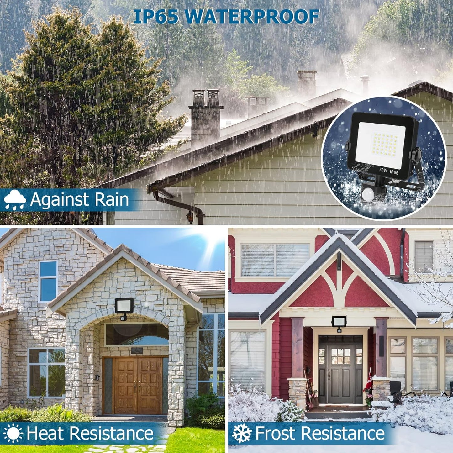 Aomeya Motion Sensor Outdoor Security Light, 30W 2750 Lumen LED Floodlights with PIR Sensor, IP66 Waterproof Motion Sensor Outdoor Wall Light with Remote Control for Garden, Backyard, Garage