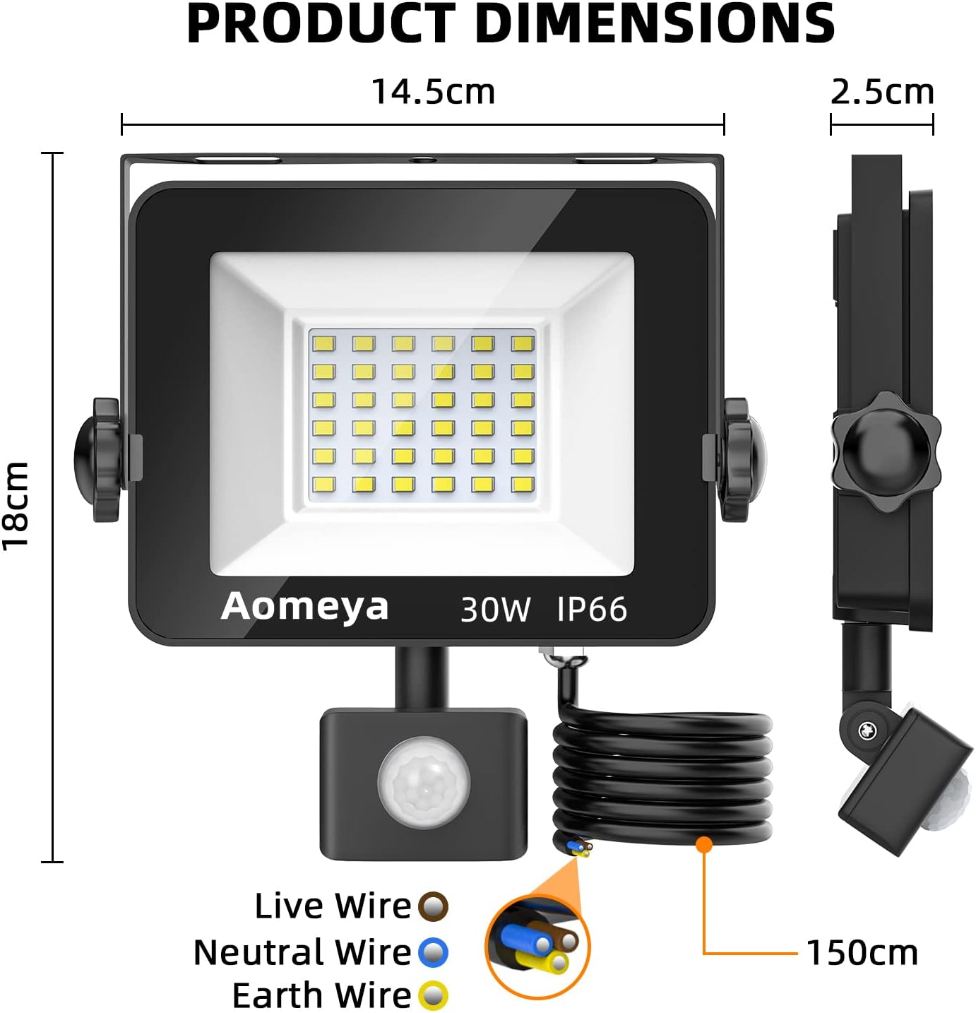 Aomeya Motion Sensor Outdoor Security Light, 50W 4750 Lumen LED Floodlights with PIR Sensor, IP66 Waterproof Motion Sensor Outdoor Wall Light with Remote Control for Garden, Backyard, Garage